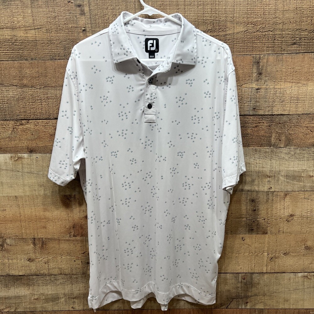Footjoy FJ Men’s Golf Shirt Polo White/Gray Birds Size Large